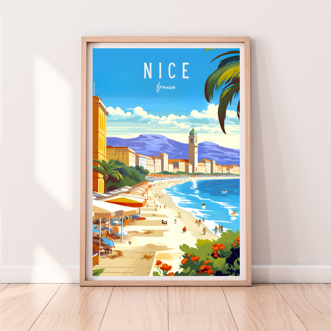 Nice France Riviera Beach Promenade Palm Trees Travel Poster - Image 2