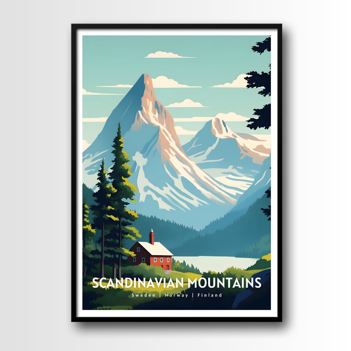 Scandinavian Mountains Travel Poster, Nordic Europe
