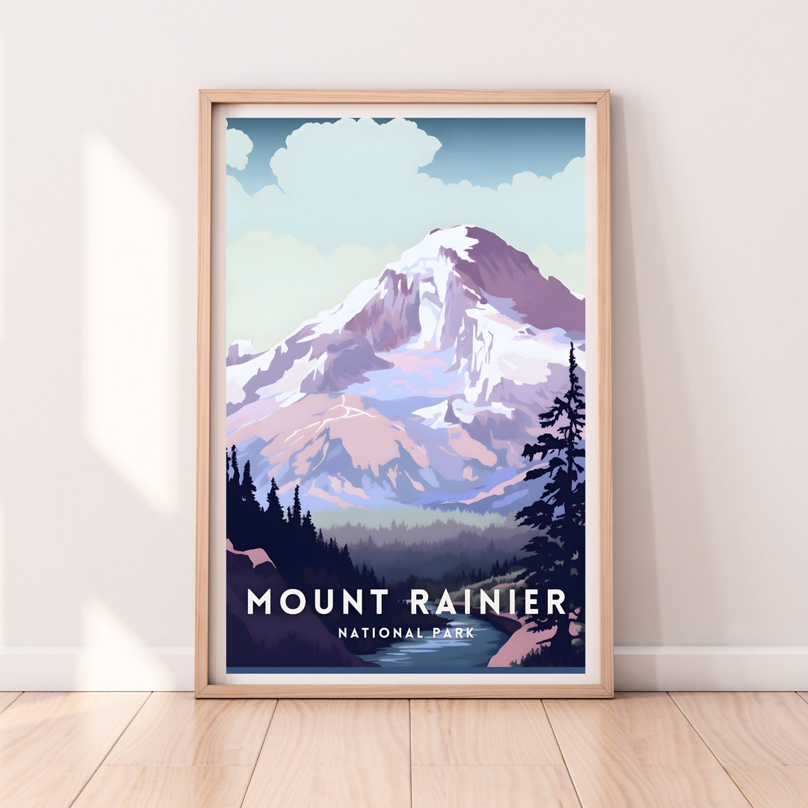 Mount Rainier National Park Scenic Snowy Peak Forest Travel Poster