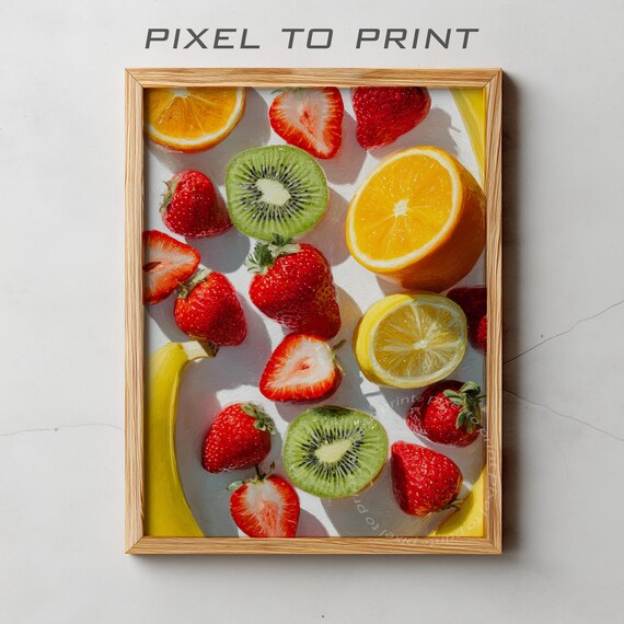 Fresh Mixed Fruits Strawberry Kiwi Banana Oil Painting Poster