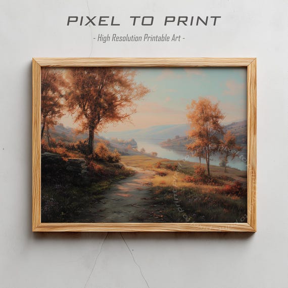 Vintage Fall Landscape Painting Moody Autumn Forest Print