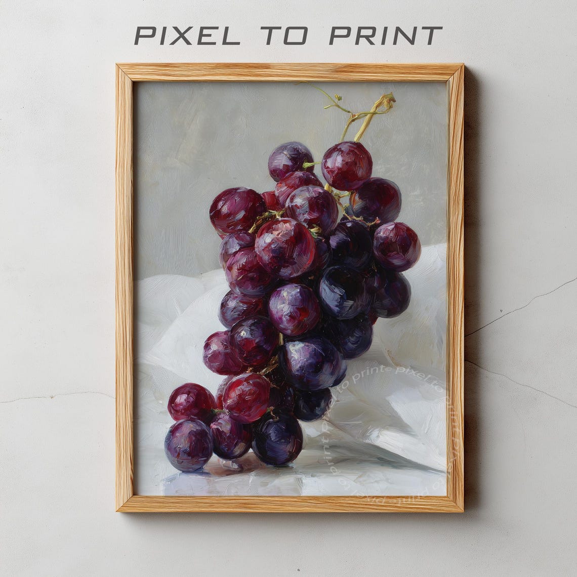 Dark Red Grape Bunch Close Up Oil Painting Kitchen Style Poster