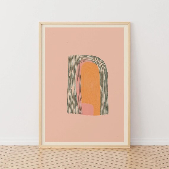Minimalist Arch Line Art Print Pastel Orange Modern Home Decor