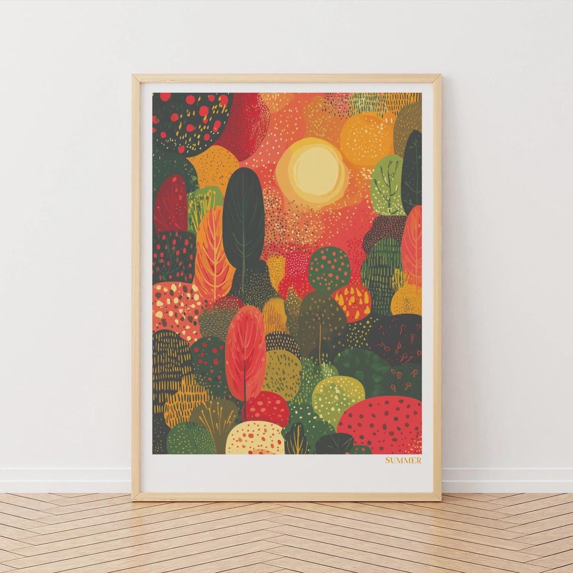 Summer Sunset Abstract Forest Colorful Trees Nature Print Decor