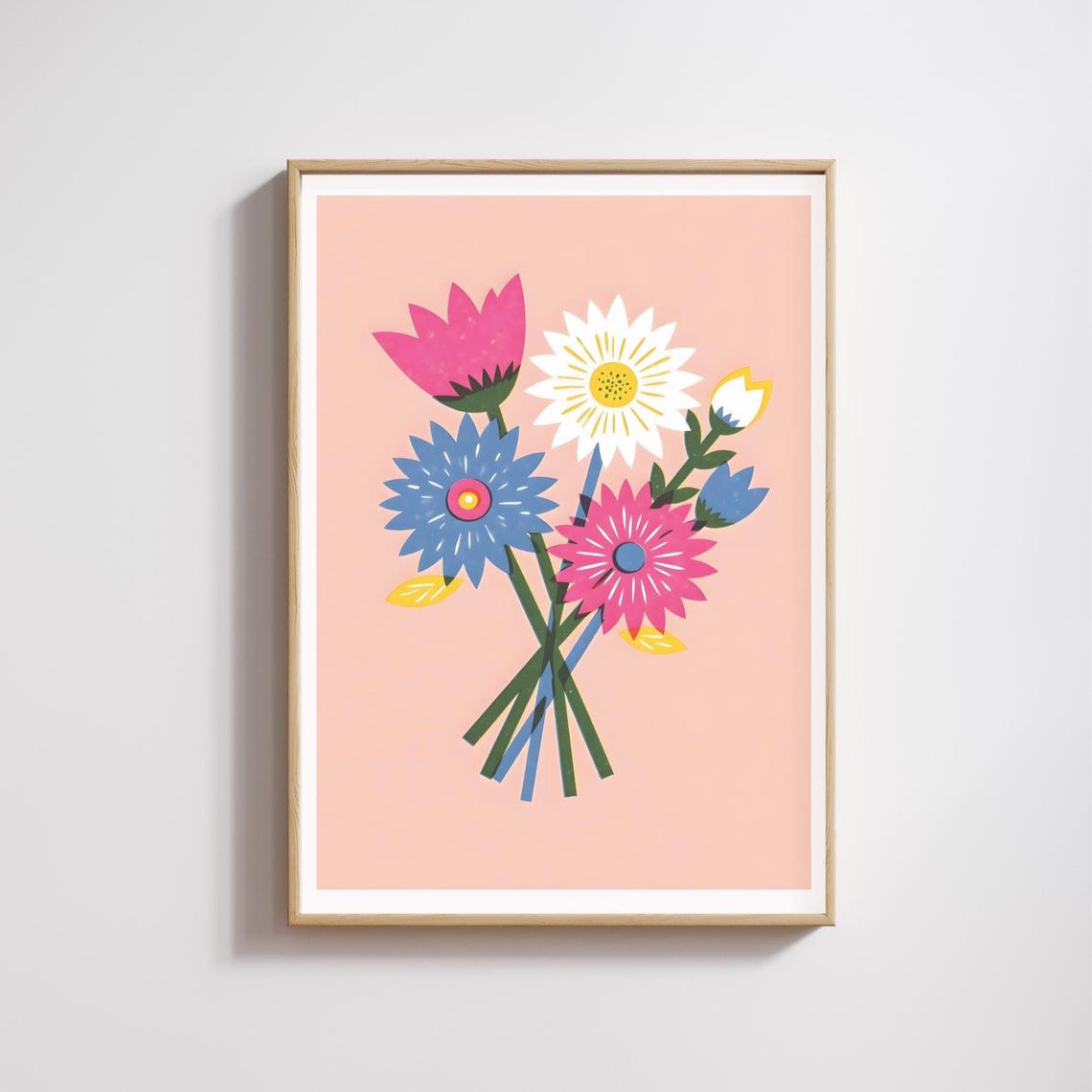 Pastel Floral Bouquet Pink Wildflower Botanical Spring Wall Art