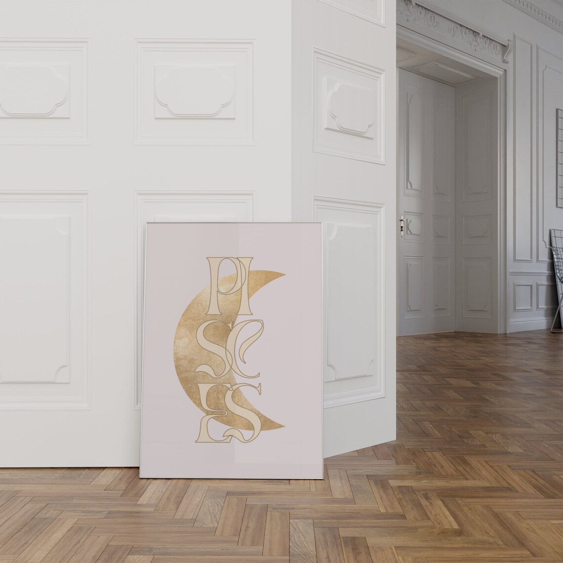 Pisces Gold Crescent Moon Art Nouveau Blush Pink Zodiac Typography Poster - Image 4