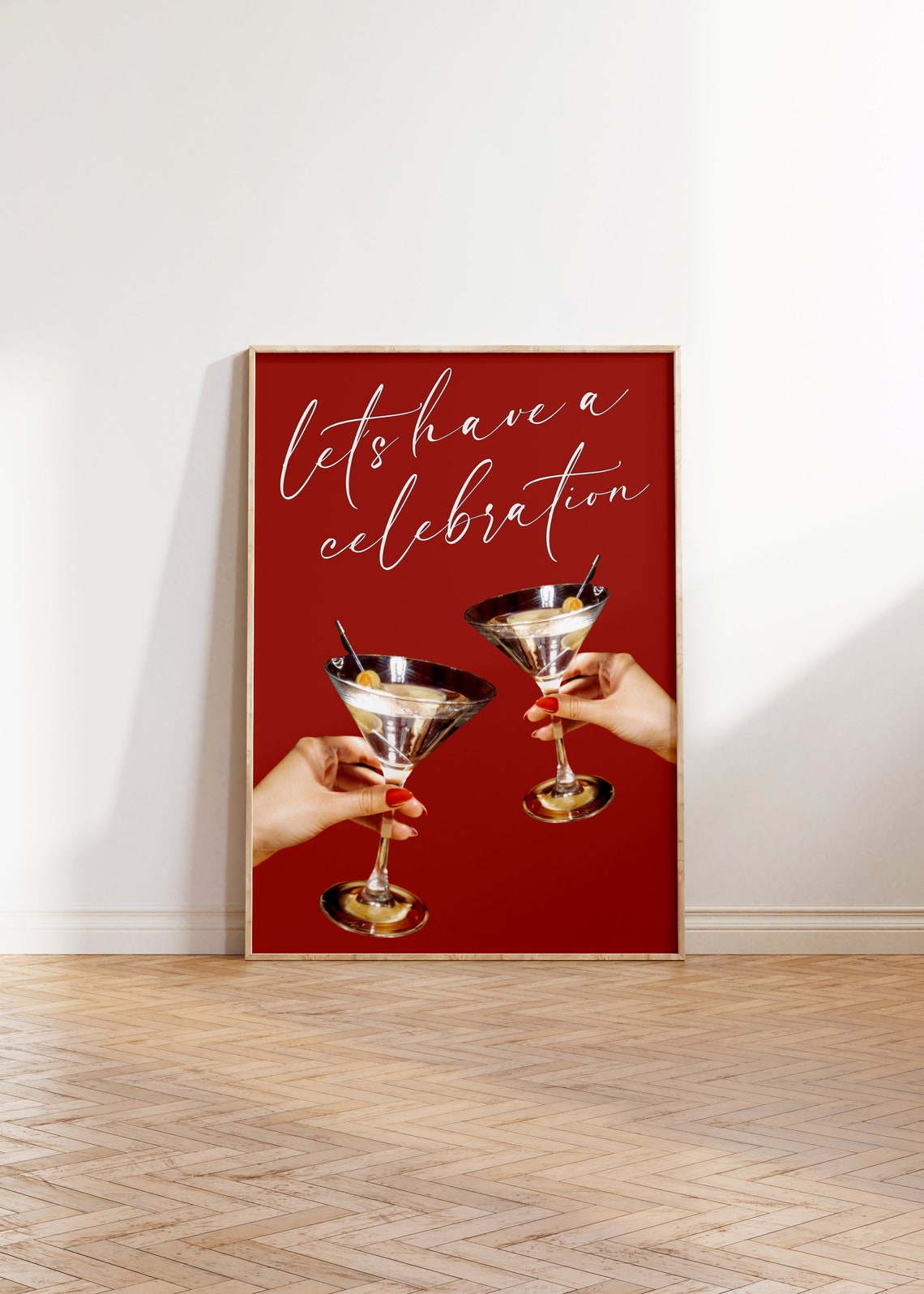 Lets Have a Celebration Martini Party Quote Red Bar Wall Art - Image 3