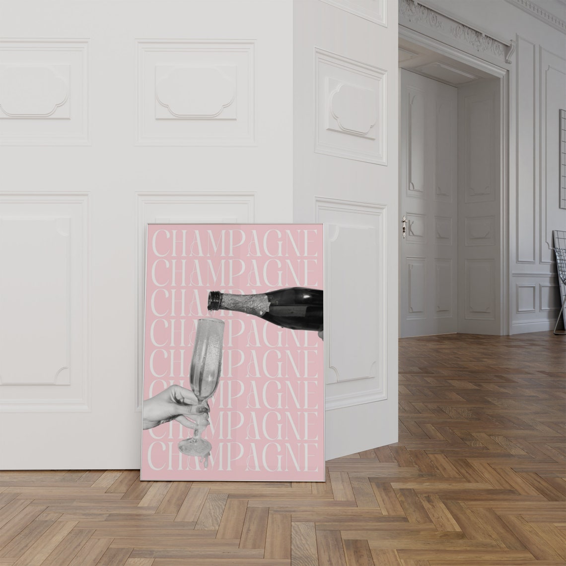Pink Champagne Typography Quote Chic Girly Bar Cart Wall Art