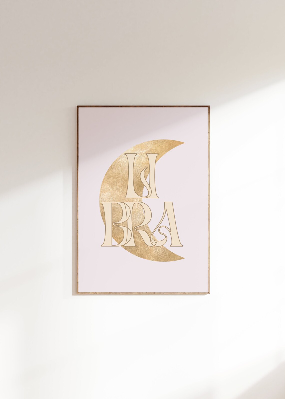 Libra Gold Crescent Moon Art Nouveau Blush Pink Zodiac Typography Poster - Image 4