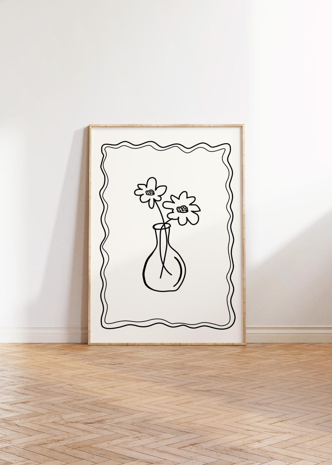Fine Line Flower Vase Drawing Minimalist Chic Botanical Wall Art - Image 2