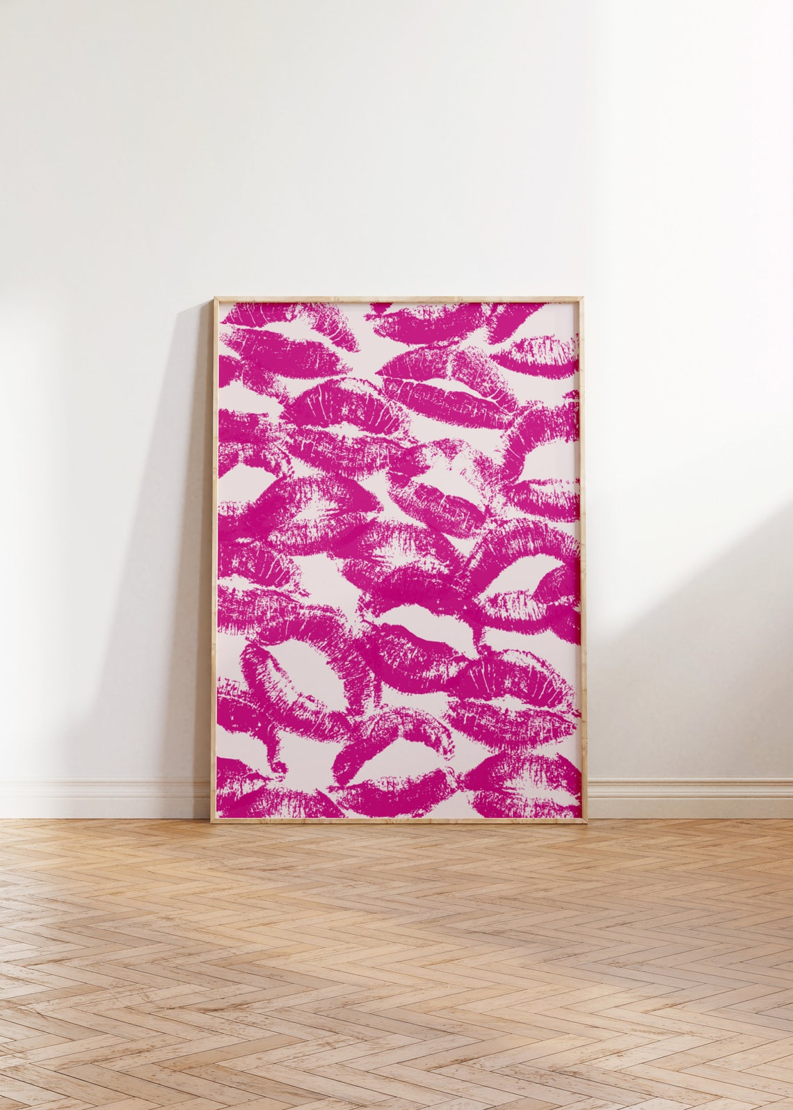 Trendy Lipstick Kisses Print Y2k Funky Wall Art Pink Mouth Kisses Poster Modern Wall Art Violet Print French Kiss Print