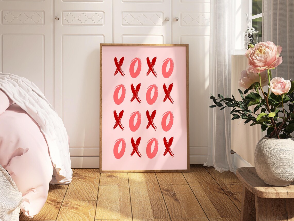 XOXO Hugs And Kisses Brushstroke Typography Love Poster In Red Pink - Image 3
