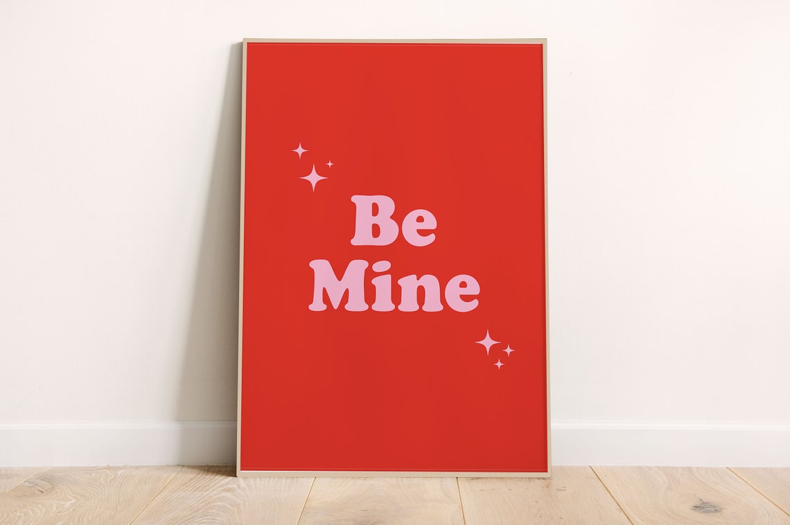 Be Mine Red Valentine Retro Typography Love Sweetheart Decor Poster