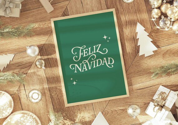 Feliz Navidad Script Christmas Typography Green Holiday Poster
