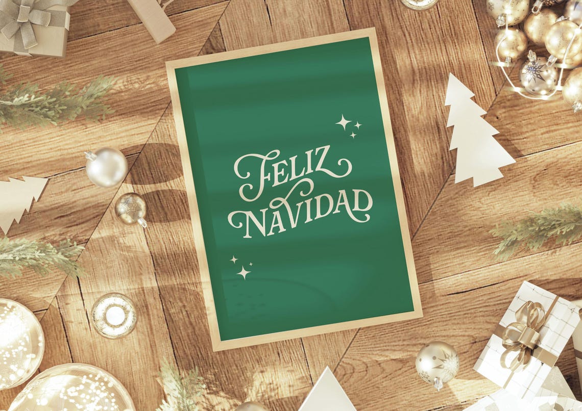 Feliz Navidad Script Christmas Typography Green Holiday Poster