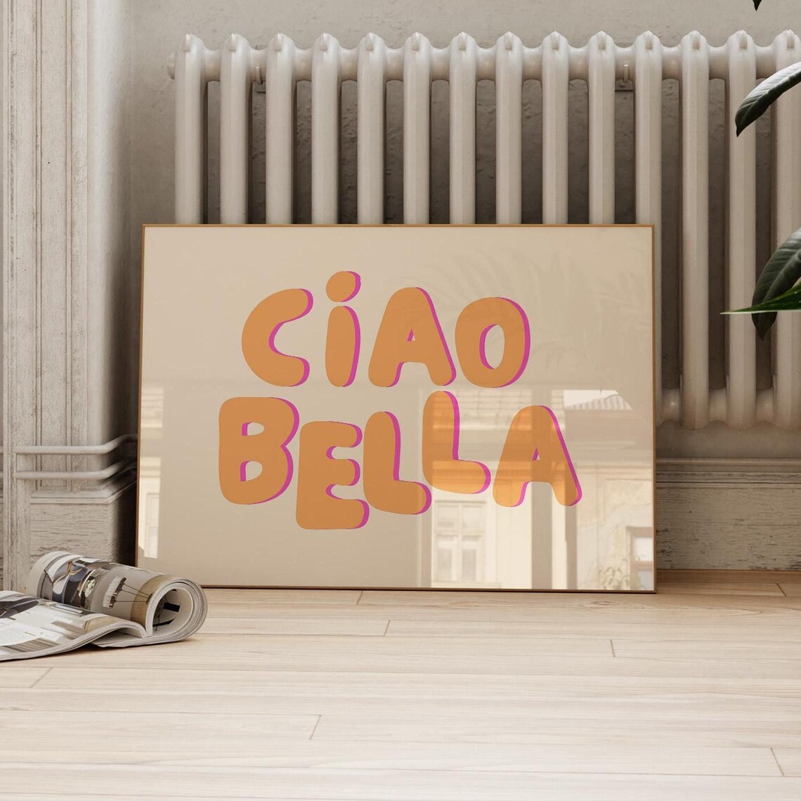 Ciao Bella Orange Pink Bubble Lettering Italian Quote Poster