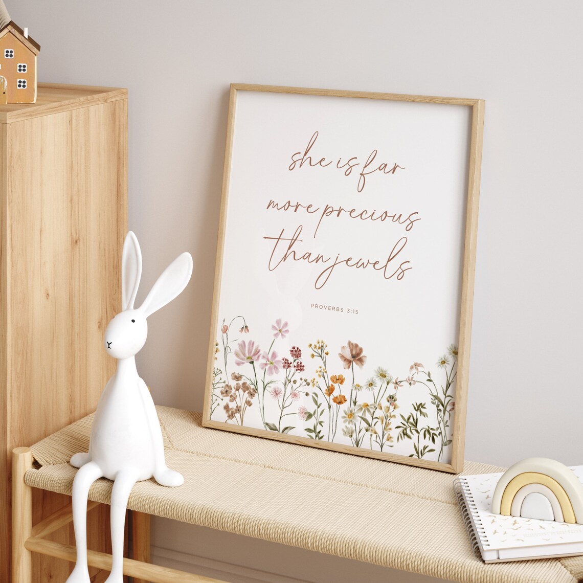 She Is Far More Precious Than Jewels Poster Proverbs 3:15 Floral Verse