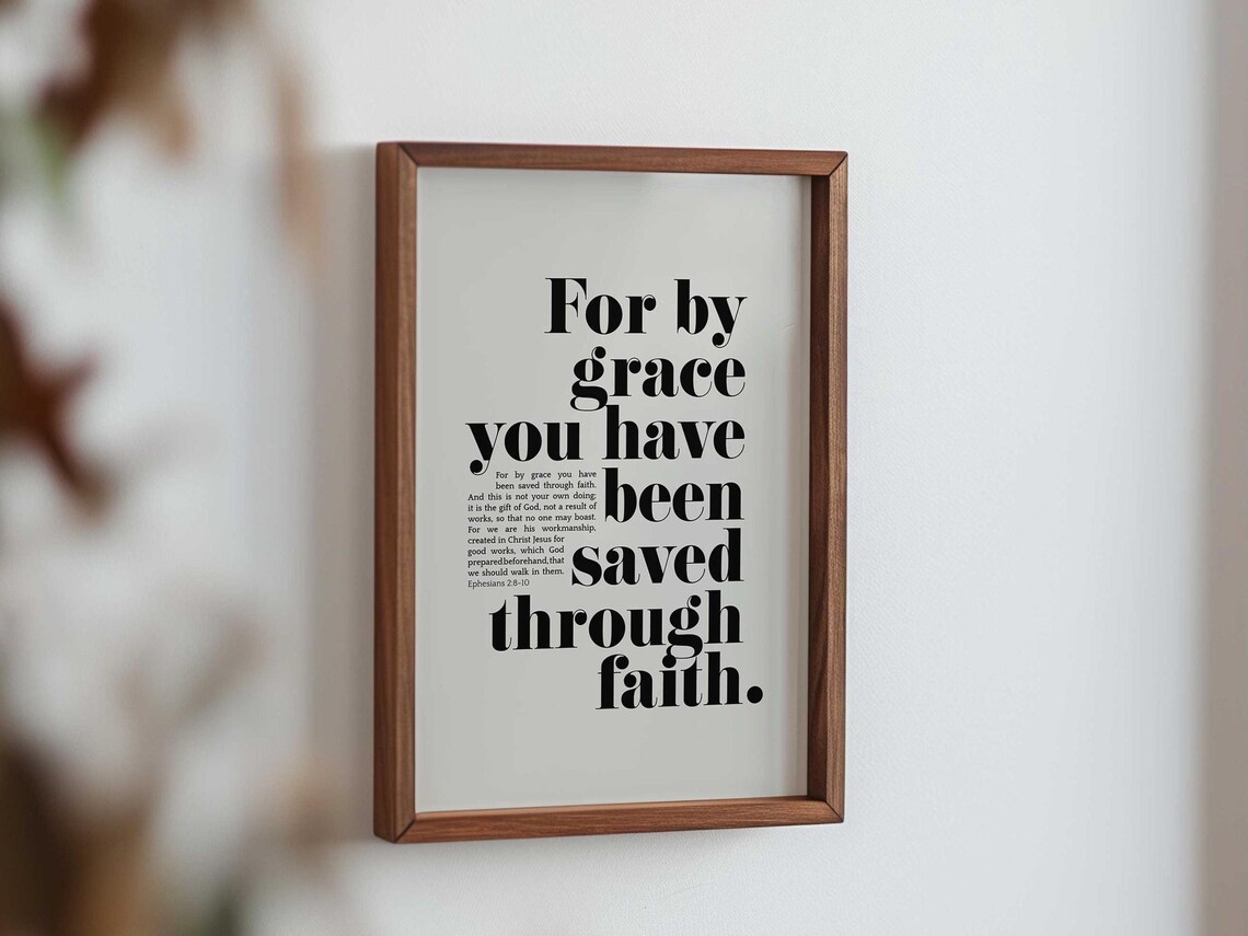 Ephesians 2:8-10 Scripture Art Print, Baptism Faith