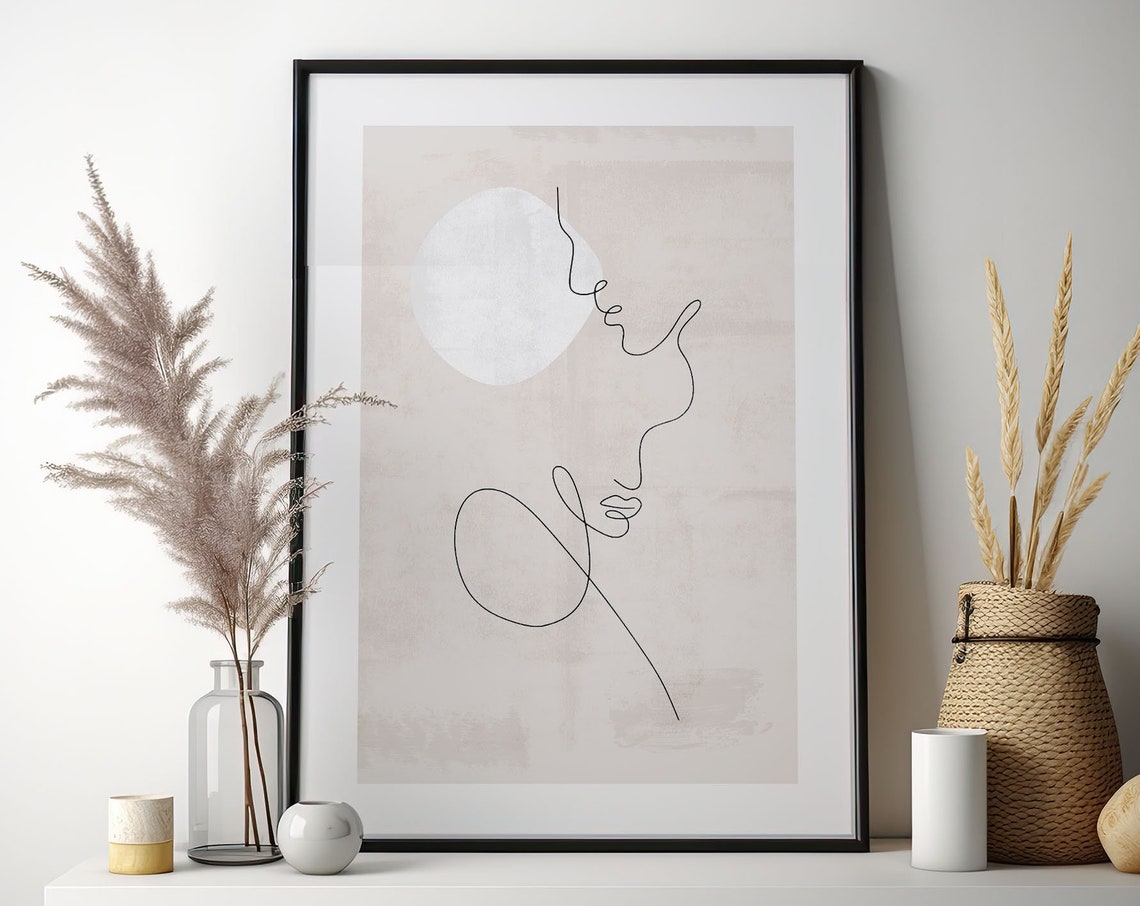Boho Line Art Lovers Kissing Beneath the Moon Minimal Poster - Image 3
