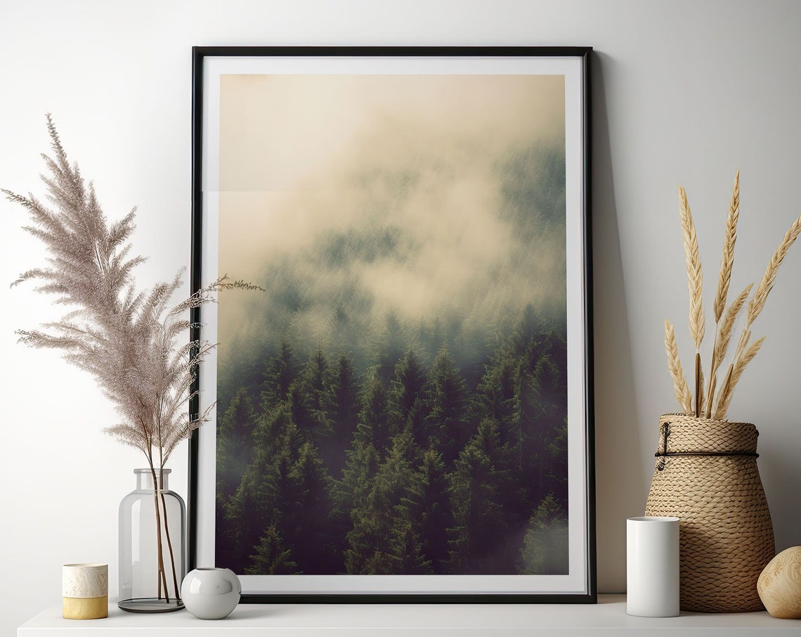 Forest In The Fog Poster Foggy Forest Mystical Nature Photography In Scandi Style Wafts Of Fog Over Trees - Image 3