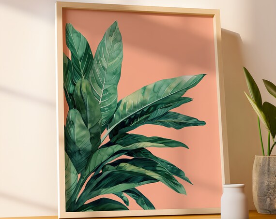 Tropical Banana Leaf Botanical Art Print, Pink
