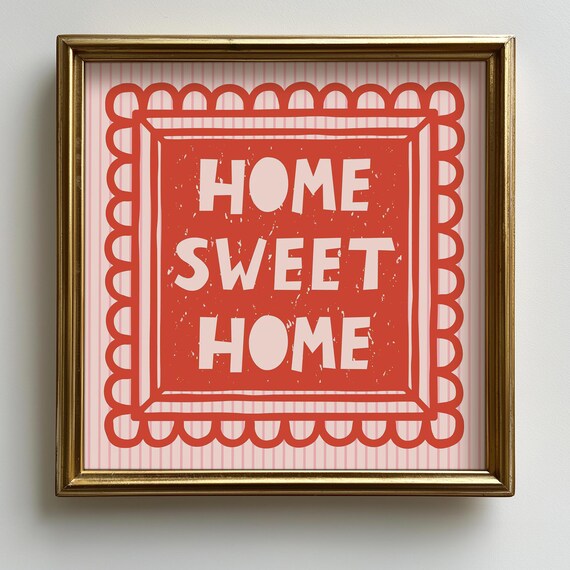Home Sweet Modern Typography Print Wall Art Cozy Housewarming Decor Trendy Red Square Nursery Entryway Instant