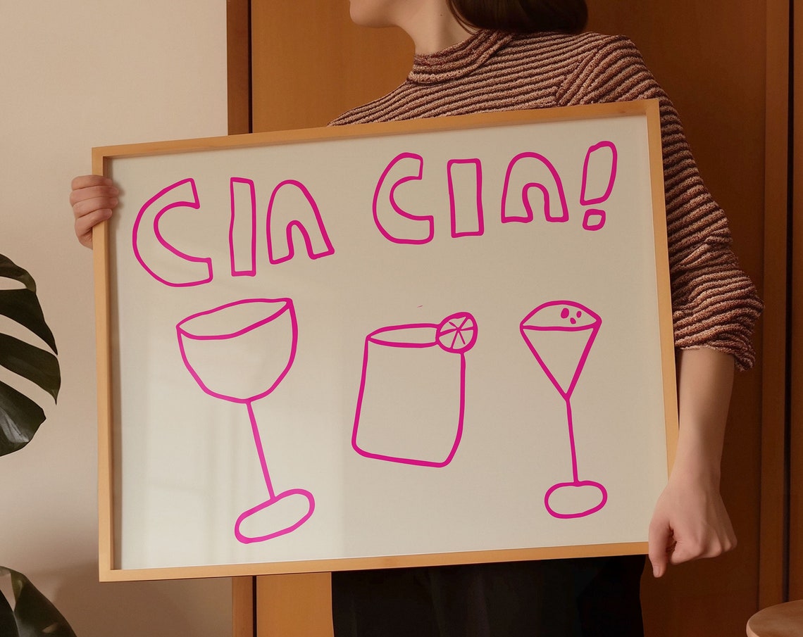 Cin Cin Pink Cocktail Glasses Horizontal Cheer Bar Decor Poster - Image 5