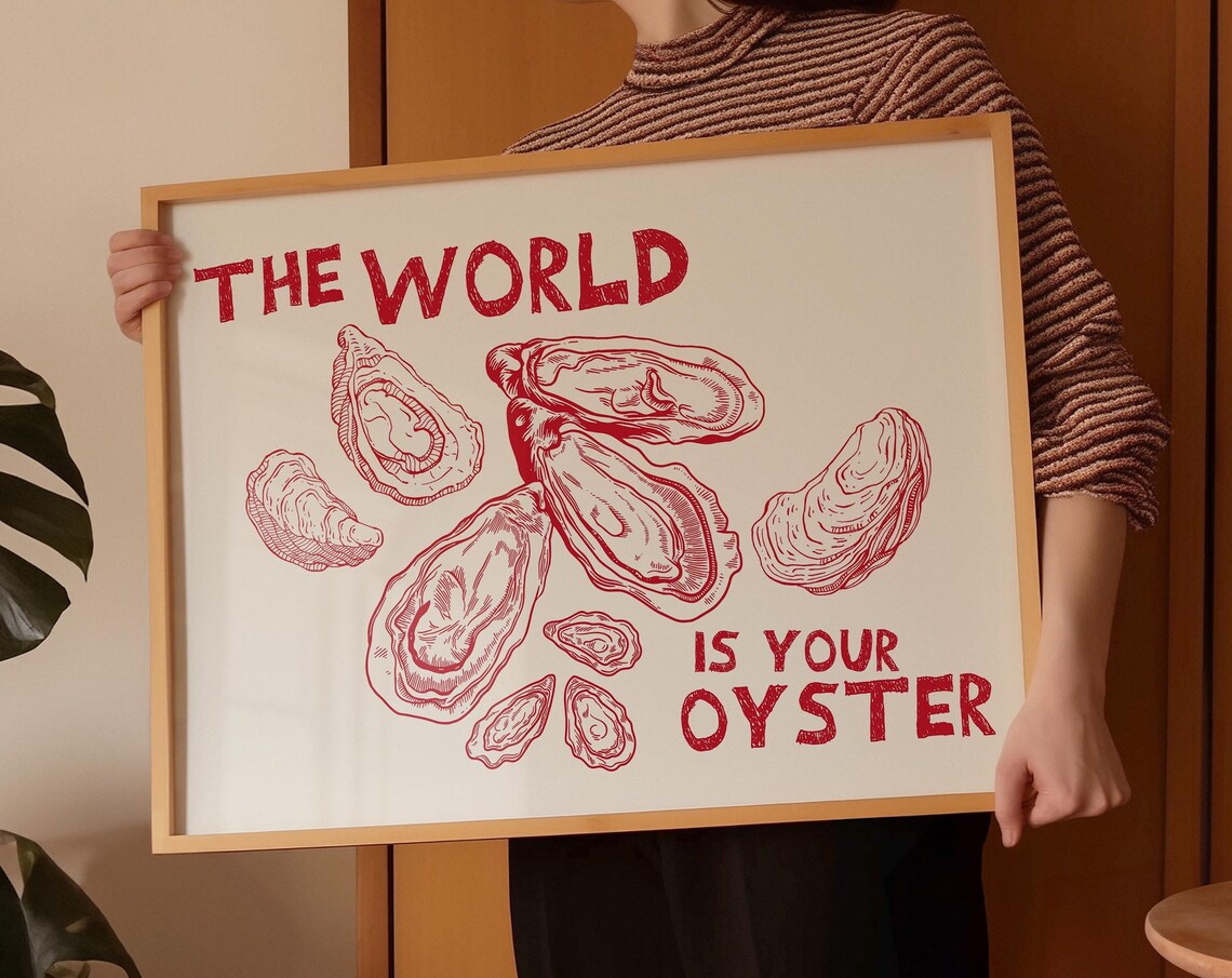 The World Is Your Oyster Red Shells Retro Kitchen Quote Poster - Image 2