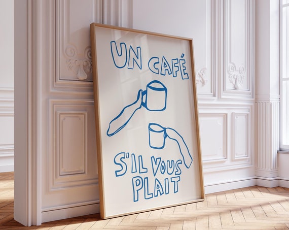 Un Caf Poster Coffee Print French Wall Art Trendy Kitchen Decor Retro Coffee Print Dining Room Print Hand Drawn Art Minimalist Kitchen Art