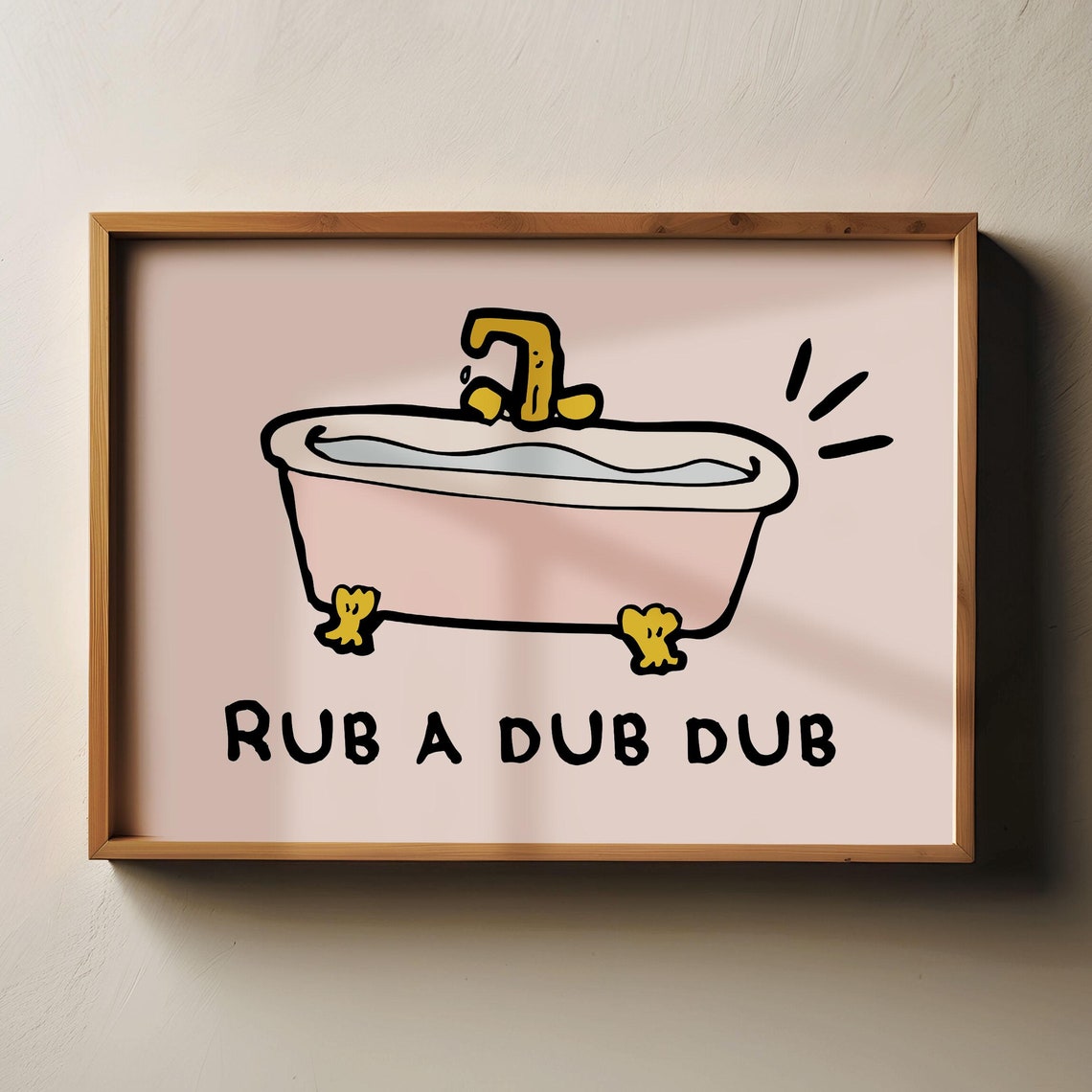 Rub A Dub Dub Funny Pink Bathtub Retro Quote Bathroom Wall Poster