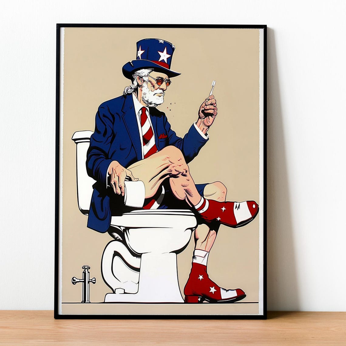 Uncle Sam Sitting on a Toilet Pop Art Patriotic Bathroom Humor Poster - Image 2