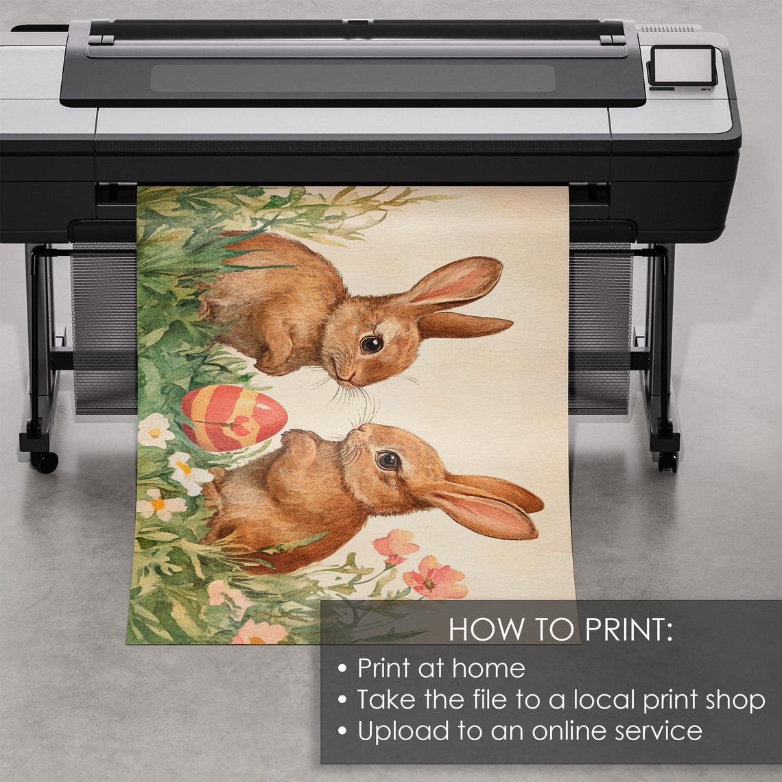Two Easter Bunnies With Striped Egg In Spring Meadow Artwork Poster - Image 5