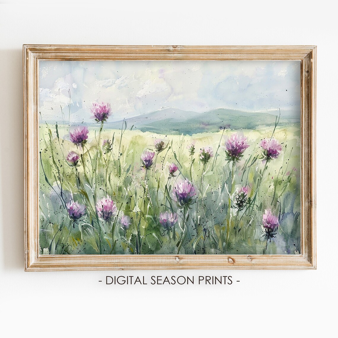 Scotland Purple Thistle Meadow Wildflower Watercolor Landscape Poster