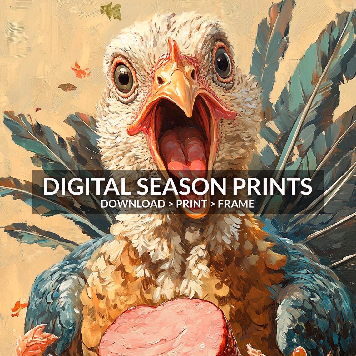Funny Screaming Turkey With Holiday Ham Thanksgiving Humor Poster - Image 3