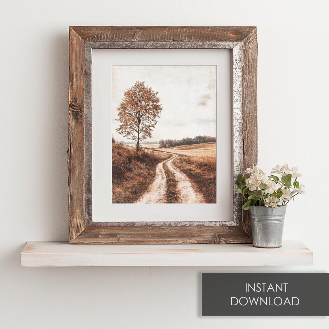 Lone Autumn Tree Dirt Road Fall Field Rustic Countryside Scene Poster - Image 6