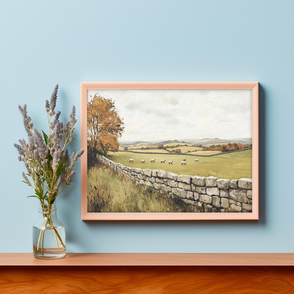 Irish Countryside Stone Wall Sheep Grazing Autumn Field Poster - Image 3