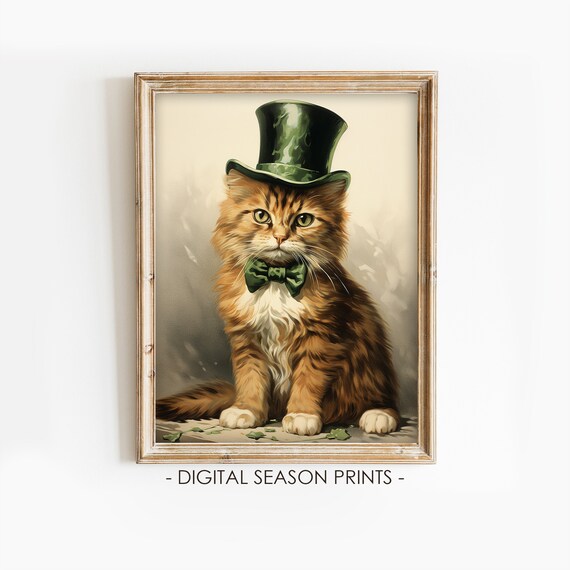 Saint Patricks Day Cat Green Top Hat and Bow Tie Irish Poster