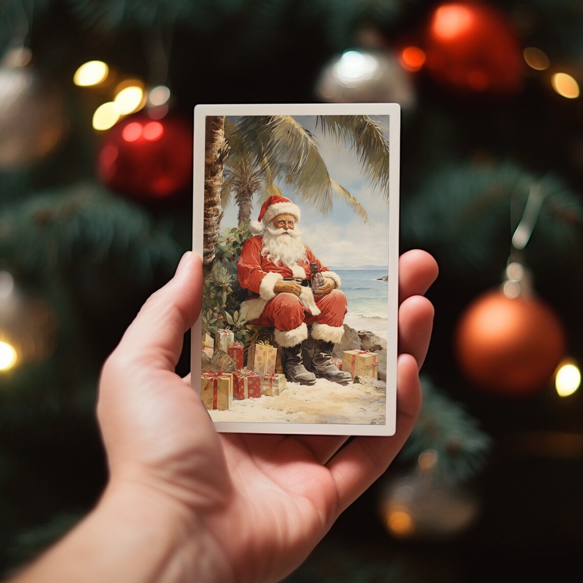 Santa Claus Beach Relaxing Gifts Tropical Christmas Vacation Art Print - Image 4