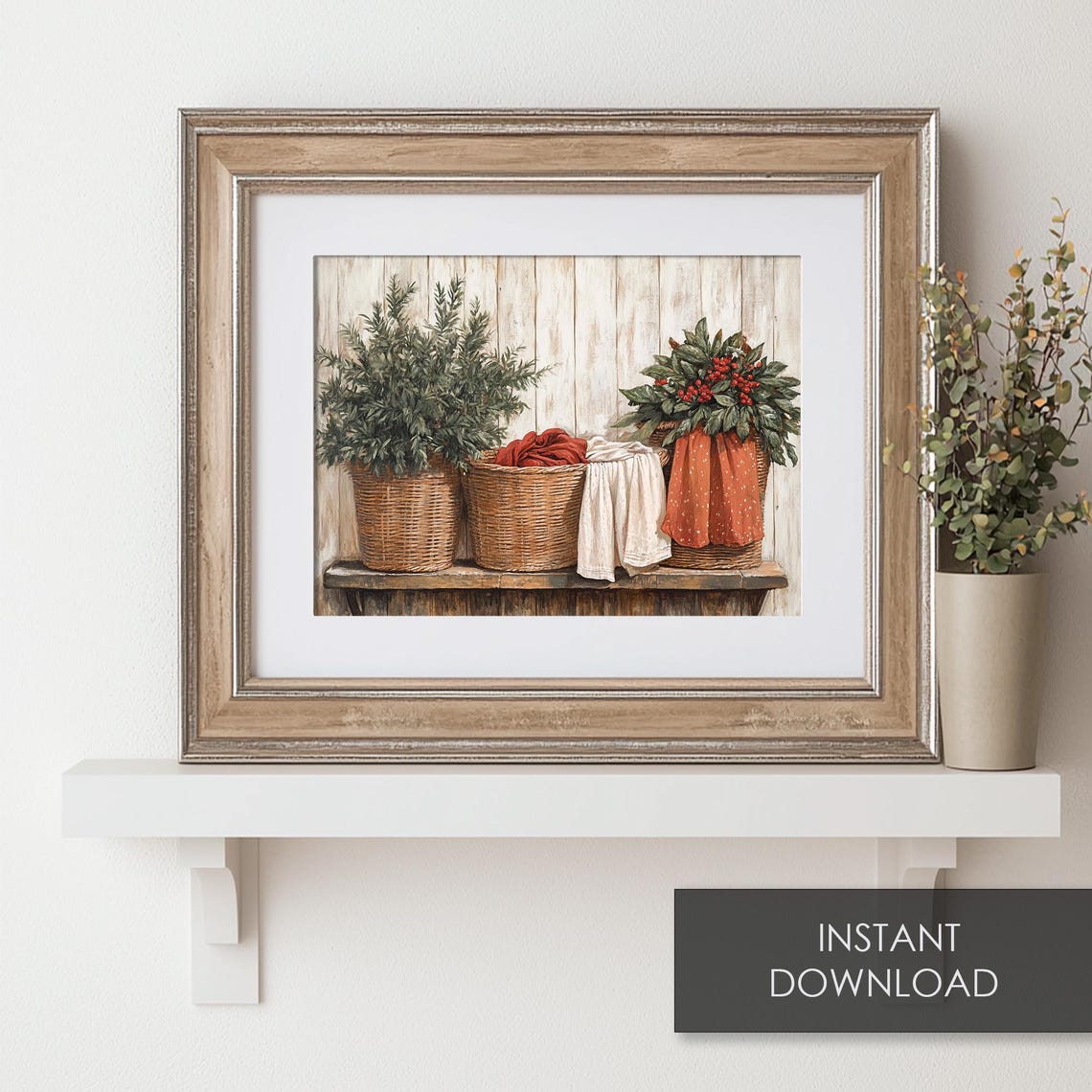 Cozy Christmas Laundry Baskets Vintage Farmhouse Winter Wall Art - Image 6