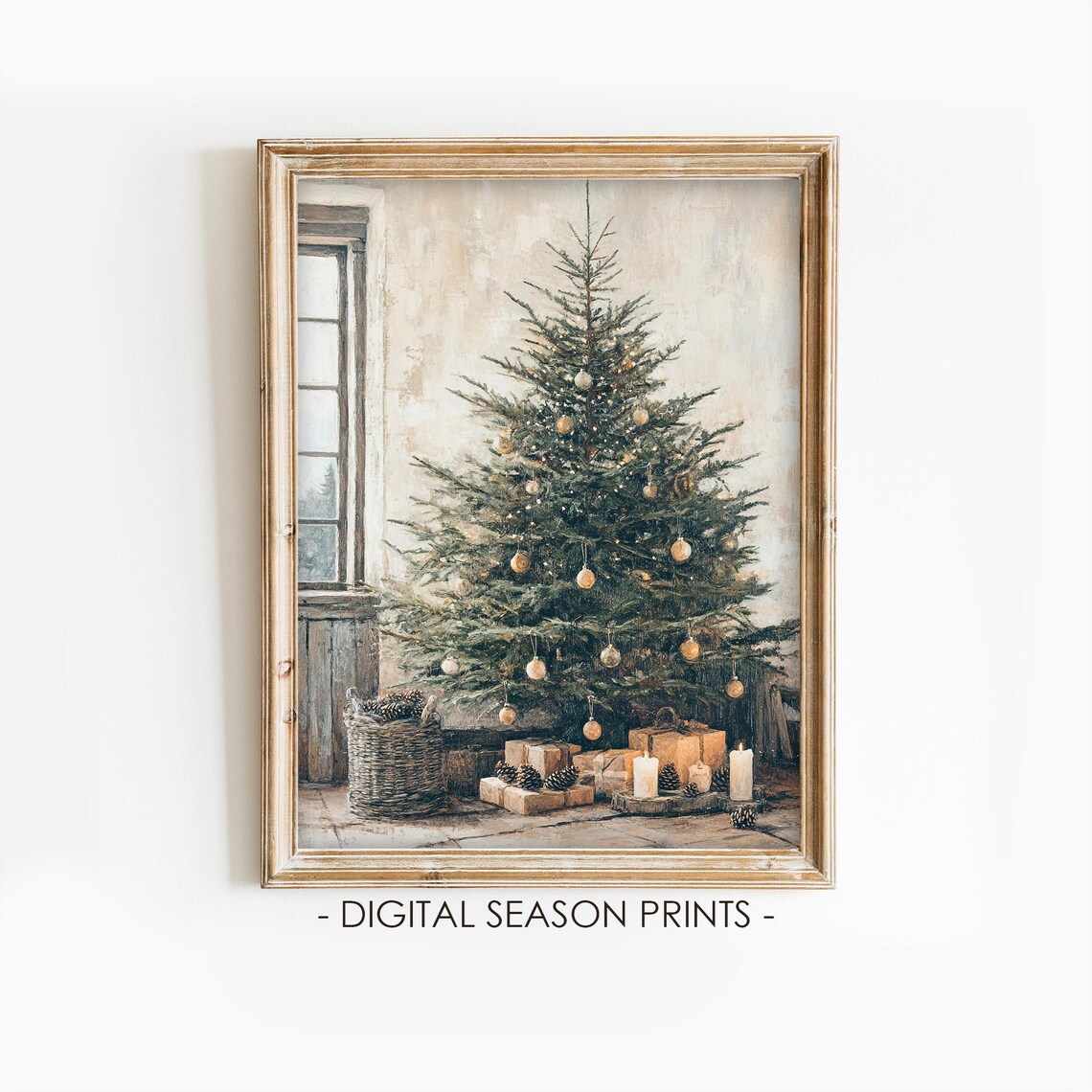Vintage Christmas Tree Art Print, Rustic Farmhouse