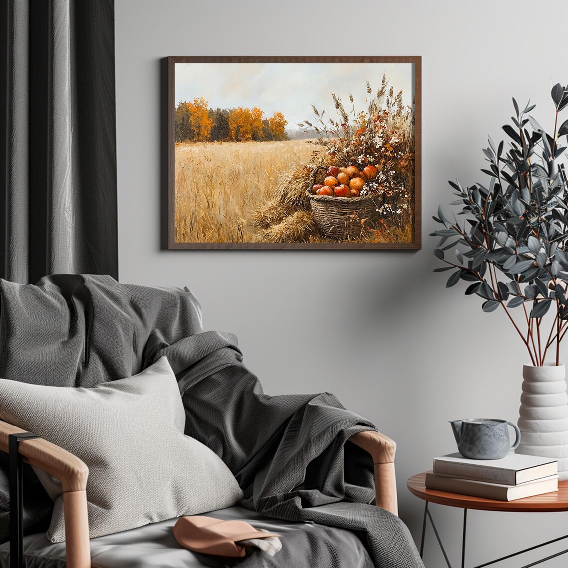 Autumn Harvest Basket Of Apples In Golden Wheat Field Poster - Image 4