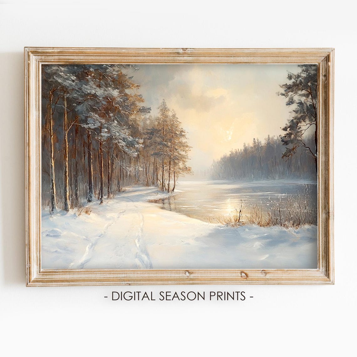 Snowy Winter Forest Pond Landscape Sunrise Oil Painting Wall Art