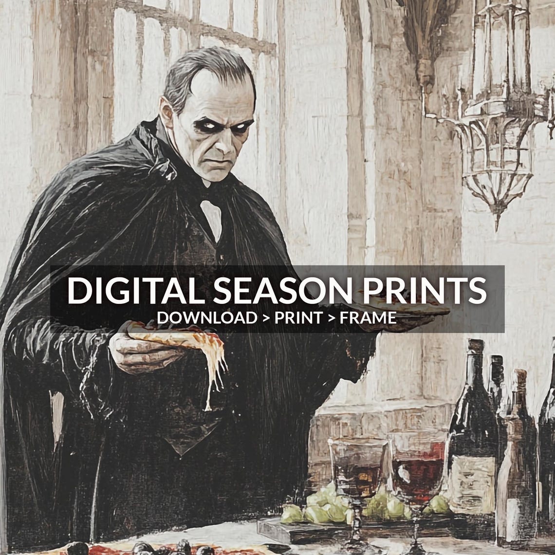 Dracula Vampire Pizza Gothic Hall Vintage Halloween Funny Art Poster - Image 6