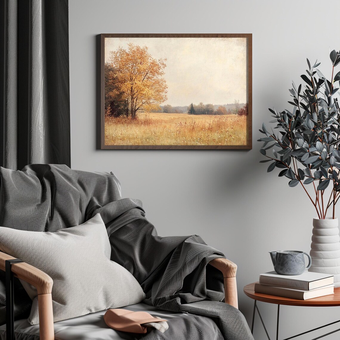 Autumn Golden Tree in a Wildflower Field Vintage Oil Painting Poster - Image 4
