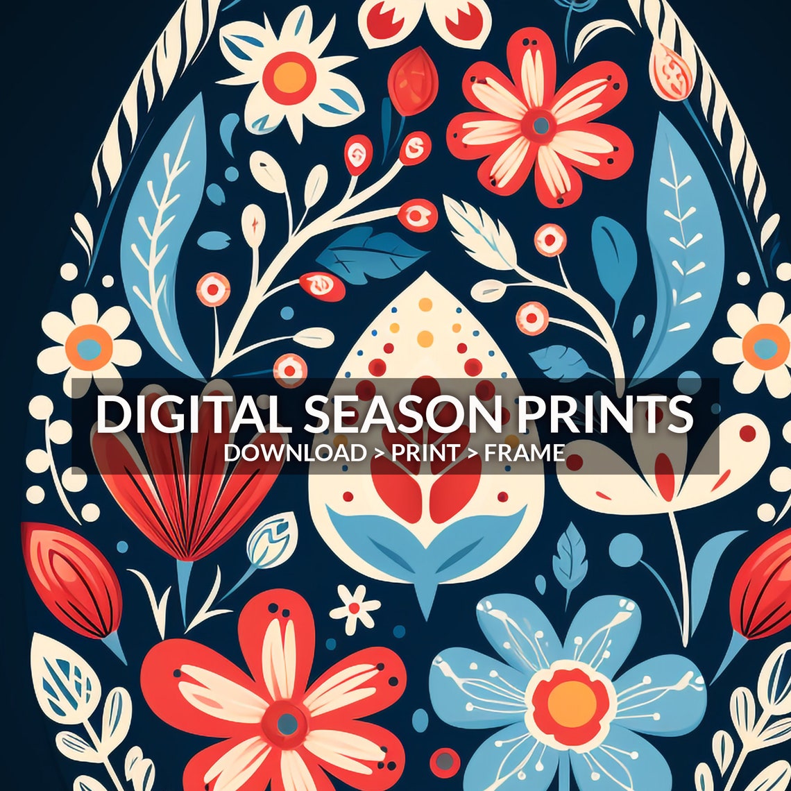 Scandinavian Folk Art Easter Egg Floral Painting on Dark Navy Poster - Image 6