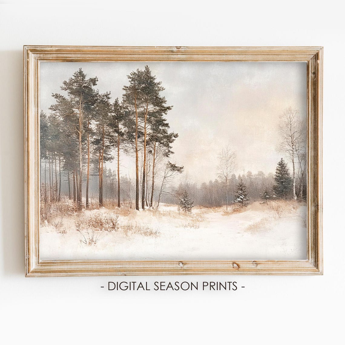 Snowy Pine Forest Winter Trees Misty Landscape Vintage Wall Art