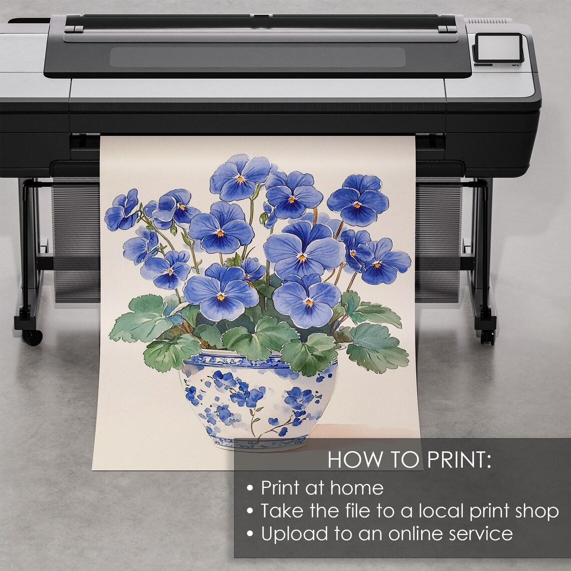 Blue Pansies In A Blue And White Chinoiserie Vase Watercolor Poster - Image 5
