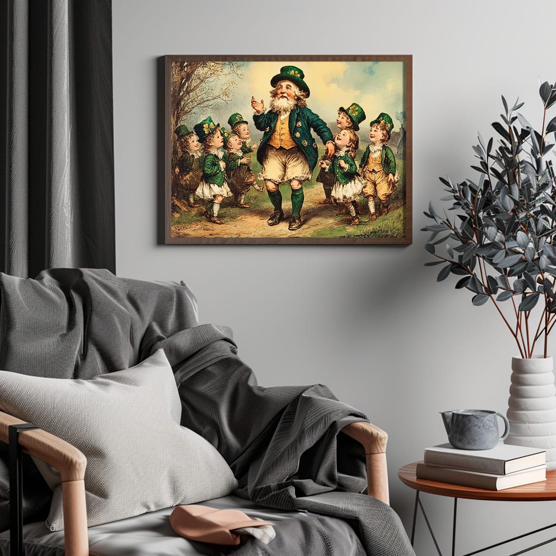 Vintage Irish Leprechaun Dancing With Children Saint Patricks Print - Image 4