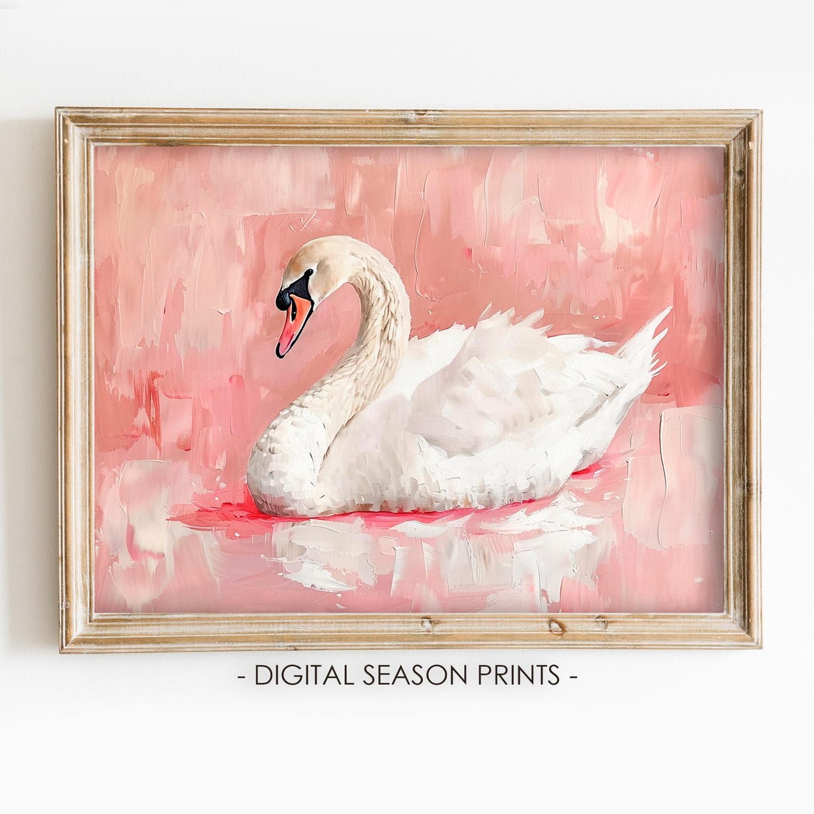 White Swan on Blush Pink Watercolor Background Nursery Painting Print