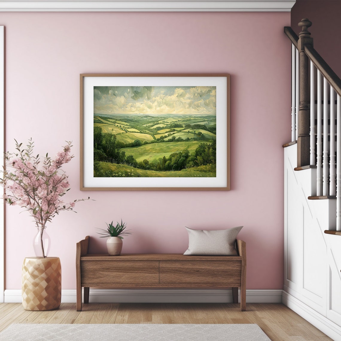 Green Rolling Hills Patchwork Countryside Summer Landscape Poster - Image 5